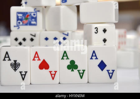 Mahjong set with four Aces in the front view Stock Photo