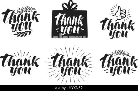 Thank You, label set. Handwritten beautiful writing. Lettering, calligraphy vector illustration Stock Vector