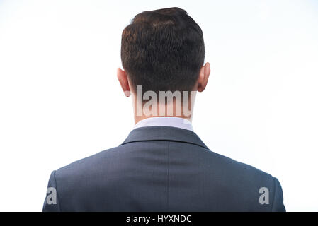 Man in suit close-up view fom back isolated on white background
