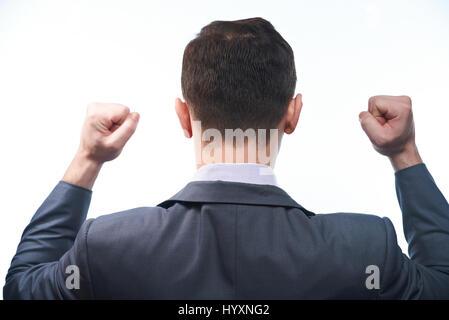 Successful business man view from back close-up isolated on white background Stock Photo