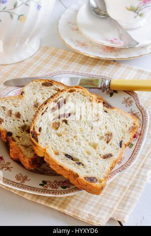 Bara Brith or Speckled Bread a traditional Welsh fruit loaf made with sultanas or raisins soaked in tea Stock Photo