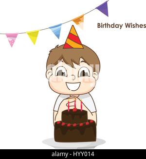 Little boy and surprise birthday cake vector Stock Vector