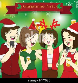 Funny best friends enjoying christmas party Stock Vector