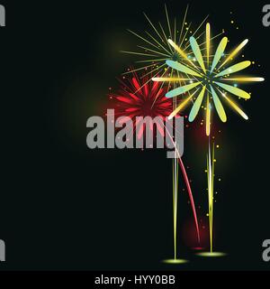 Beautiful Fireworks on black background Stock Vector