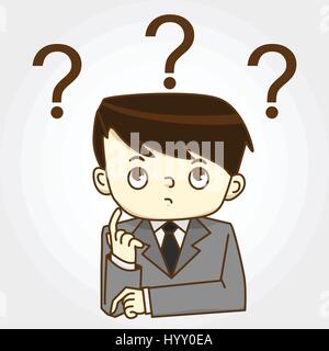 Businessman sitting under question marks Stock Vector