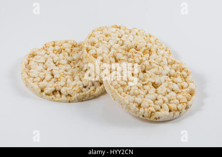 Puffed rice cakes on a white background Stock Photo