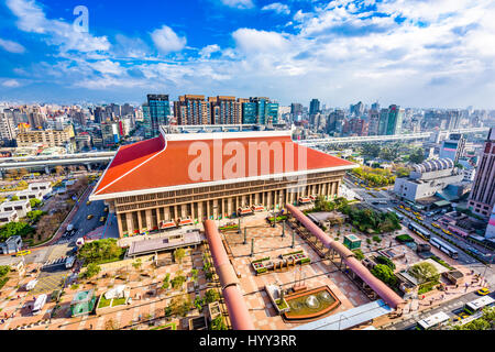 Taipei, Taiwan downtown skyline over the station. Stock Photo