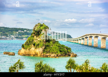 Okinawa, Japan at Kouri Bridge and Kouri Island. Stock Photo