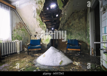 UNNERVING images show how a green carpet of mould is taking over the walls and ceilings of what was once a grand hotel.Other disturbing  and rarely seen pictures show the gruesome state of the hotel building, with most of its walls and ceilings entirely covered in the green mould, rubble scattered on every floor and an empty indoor swimming pool vandalised with graffiti. Captured in Germany by urban explorer Katuszynski Alexandre (46), on a reflex Canon with a basic tripod, these spine-chilling photographs present a once lively hotel that has moulded and died with age. Katuszynski Alexandre /  Stock Photo