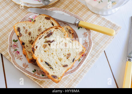 Bara Brith or Speckled Bread a traditional Welsh fruit loaf made with sultanas or raisins soaked in tea Stock Photo