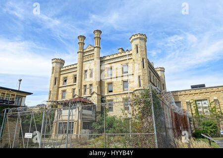 ILLINOIS, USA: HAUNTING images have revealed the derelict remains of the once severely overcrowded American prison which was in operation for almost a century and a half and featured in the opening sequence of the John Landis hit film, The Blues Brothers. The eerie snaps show the peeling walls, collapsing ceilings and rusted jail bars of the Joliet Correctional Centre. In other pictures, graffiti has been sprawled over the walls and mirrors whilst one image taken from the upper floor of the prison shows how the brick work has started to crumble, leading to disintegration of the floor. Another  Stock Photo