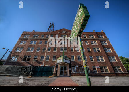 ATLANTA, USA: EERIE images show a last look at the abandoned hotel attached to the strip club actress Jennifer Lawrence is rumoured to go to, the Clermont Lounge. Stunning pictures show what remains of the once-thriving Clermont Motor Hotel that was once stayed in by notorious gangster Al Capone and American rockstar GG Allin - before it is renovated into a new boutique hotel. The haunting snaps show the iconic sign still standing outside the hotel as well as the crumbling remains of the rooms, offices and stairways. The spectacular shots were taken in Atlanta, USA by local photographer Jeff H Stock Photo