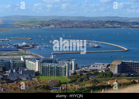 View towards Portland Harbour from Portland, Dorset, UK Stock Photo