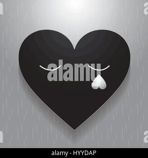 Sad Valentines day, Black Heart, Gray background, Vector art. Stock Vector