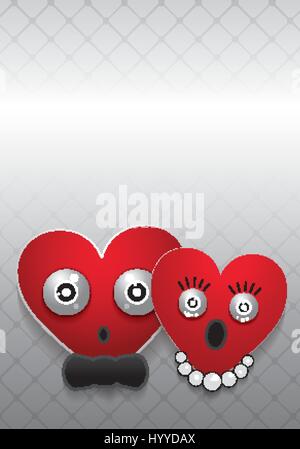 Valentines day, Couple red Heart, Gray background vertical, Vector art. Stock Vector