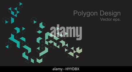 Hexagon line design green and yellow color tone black color background.Web design,  Technology, science, Design element. Stock Vector