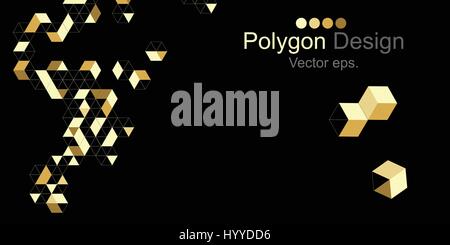 Banner Golden Triangle and cube black color background.Web design,  Technology, science, Design element. Vector and Illustration. Stock Vector