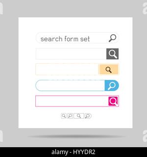 Search form set isolated on white background. Searching icon collection with shadow on gray color. Web find design, easy to edit Stock Vector