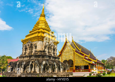 Chedi with elephant statues, Wat Chiang Man, Buddhist temple, Chiang Mai, Chiang Mai Province, Northern Thailand, Thailand Stock Photo