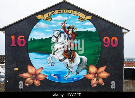 Loyalist wall mural, depicting King William III, on the Shankill estate, Belfast, County Antrim, Northern Ireland, UK Stock Photo