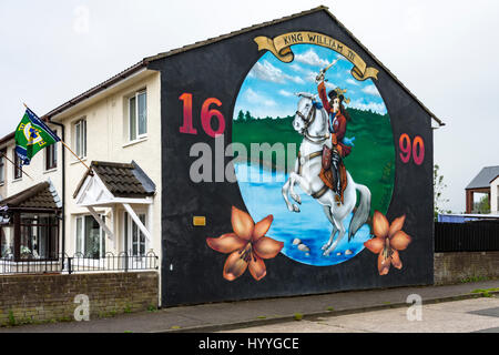 Loyalist wall mural, depicting King William III, on the Shankill estate, Belfast, County Antrim, Northern Ireland, UK Stock Photo