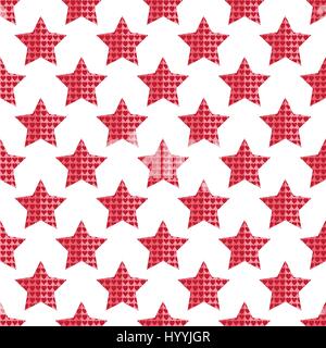 Seamless pattern of the five-pointed star composed of red hearts Stock Vector