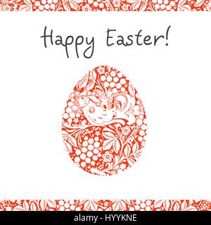 Greeting card with a happy Easter. The egg is painted with a flo Stock Vector
