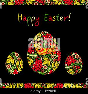 Greeting card with a happy Easter. The egg is painted with a flo Stock Vector