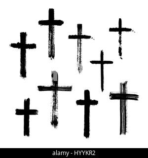 Christian religious symbol cross painted by brush Stock Vector