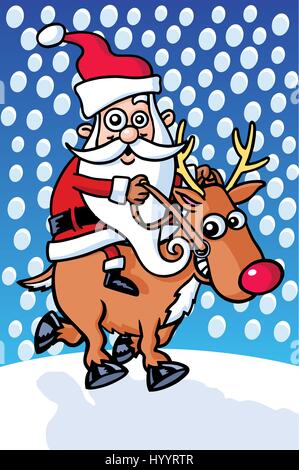 Santa and Reindeer. Vector Illustration. Stock Vector