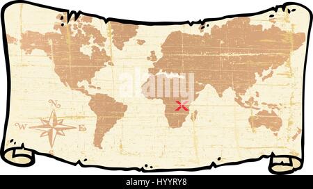 Treasure Map Scroll. Vector Illustration. Stock Vector