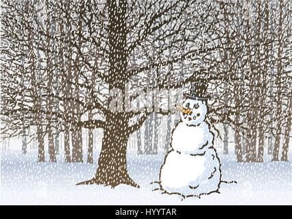 A snowman in the snow. Vector Illustration. Stock Vector