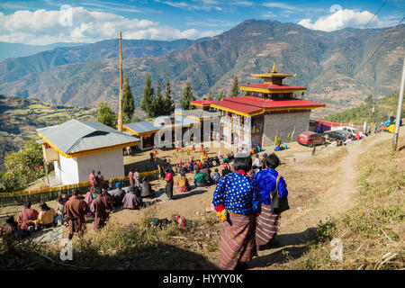 Tsechu in Shongpu, a small village in Eastern Bhutan Stock Photo