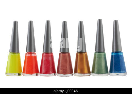 Bottles of nail polish on white background Stock Photo