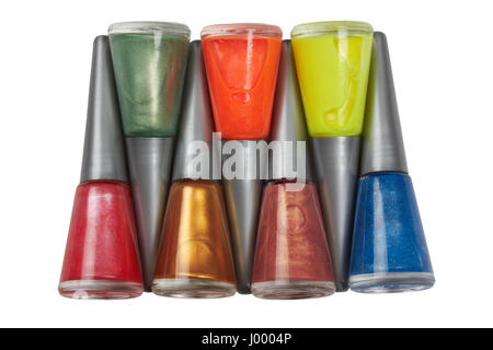 Bottles of nail polish on white background Stock Photo