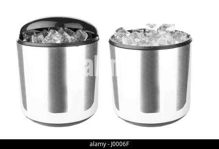 Handheld refrigerator with ice isolated on a white background Stock Photo