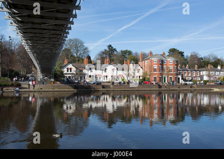 City of Chester, England. Picturesque view of cafes, restaurants and residential dwellings being reflected on the River Dee. Stock Photo