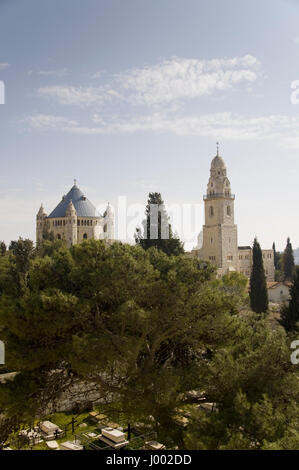 Church of Dormition and Bell-Tower on Mount Zion (Israel) Stock Photo