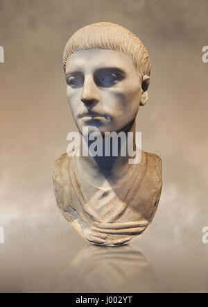 Roman portrait bust of a young man with the hairstyle from the rule of Trajan 98-117 AD. National Roman Museum, Rome, Italy Stock Photo