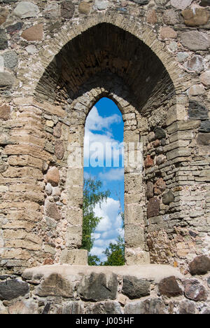 A view through a window of an old castle at Sigulda, Latvia. Stock Photo