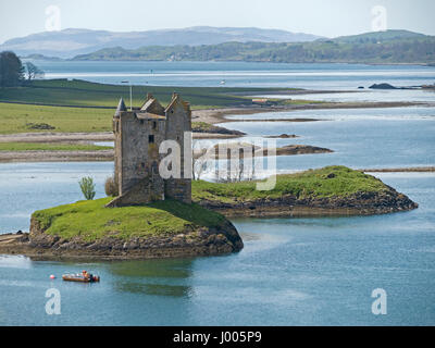 Castle Stalker on the Scottish West Coast Coast on the shores of Loch Laich and Loch Linnhe, Appin, Argyll, Scotland, UK. Stock Photo