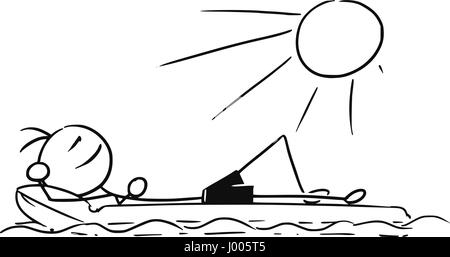 Cartoon vector stickman smiling enjoying sailing a airbed air mattress on summer vacation holiday Stock Vector