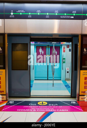 Dubai Metro  entrance to the women and children cabin. Stock Photo