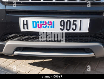 close up of car registration plate in Dubai Stock Photo