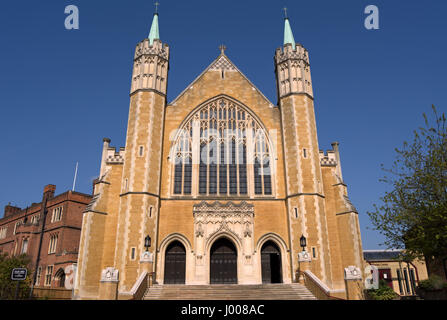 exterior of ealing abbey catholic church of st benedict, ealing, west london, england, designed by architect f.a. walters Stock Photo