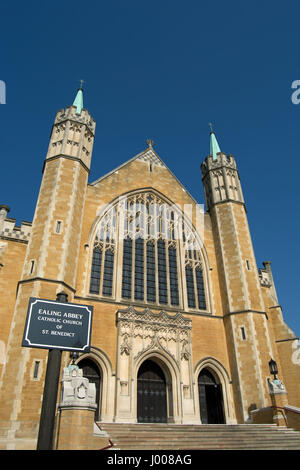 exterior of ealing abbey catholic church of st benedict, ealing, west london, england, designed by architect f.a. walters Stock Photo