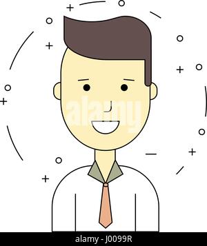 Smiling guy character. Vector illustration of color icon in flat line style. Linear cute and happy man wearing for office work Stock Vector