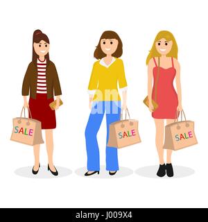 Young women on a shopping sale with a bag Stock Vector