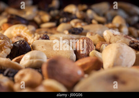 Pile of mixed dried fruit and nuts Stock Photo