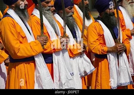 Vicenza, Vi, Italy - April 8, 2017: hand of the elderly Sikh man with ceremonial scimitar during the Nagar Kirtan festival Credit: FC Italy/Alamy Live News Stock Photo